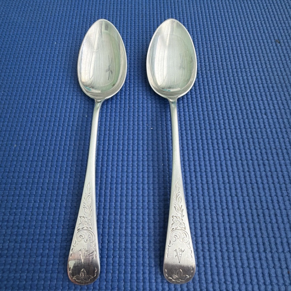 Vintage Set 2 SERVING SPOONS 9" Birks Regency Plate Queen Mary - silverplate